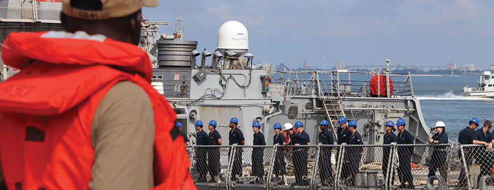 Sailors Man the Rails USS Mitscher 
