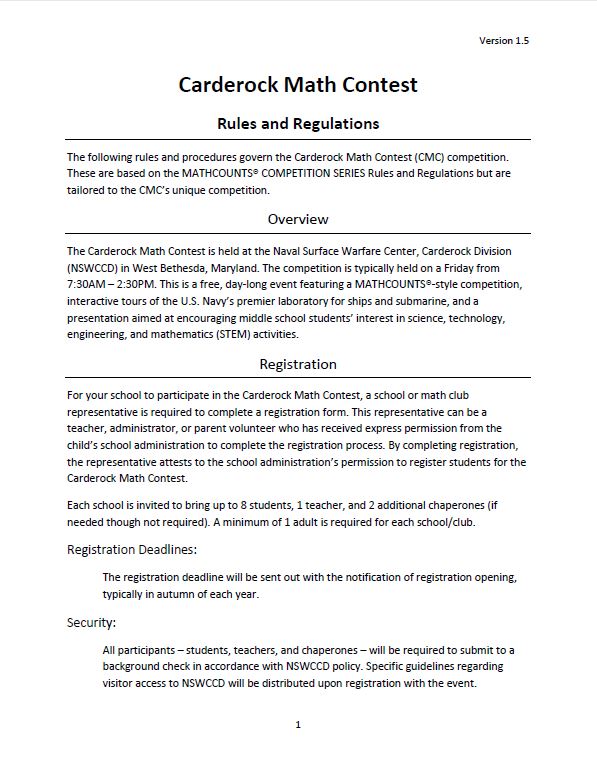 Carderock Math Contest Rules and Regulations