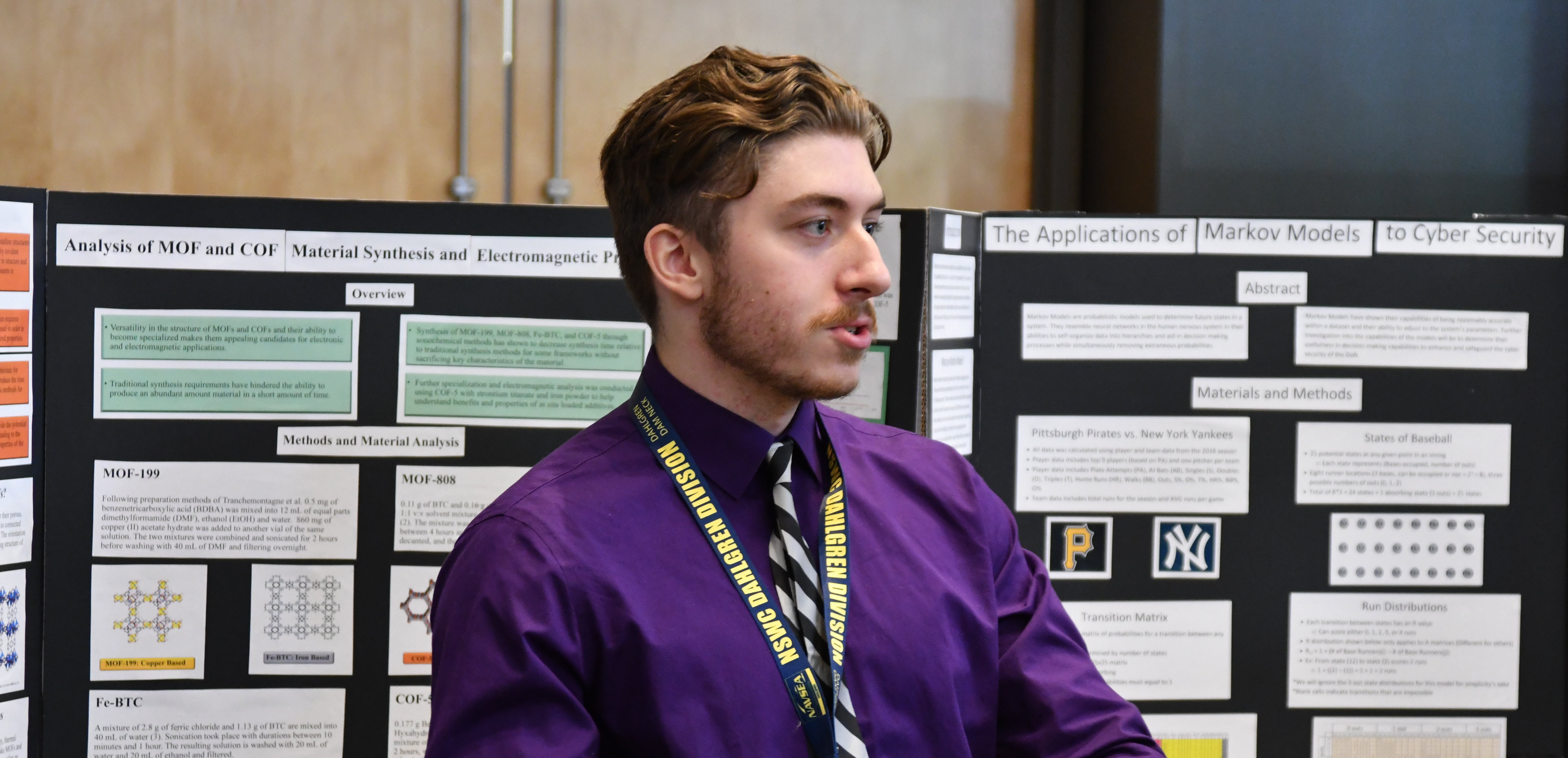 A student briefs attendees on his technical project as his summer internship concluded at the Naval Surface Warfare Center Dahlgren Division. He was among 20 college students who completed their internships via the Naval Research Enterprise Internship Program (NREIP). A student briefs attendees on his technical project as his summer internship concluded at the Naval Surface Warfare Center Dahlgren Division. He was among 20 college students who completed their internships via the Naval Research Enterprise Internship Program (NREIP).